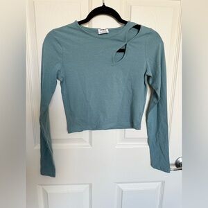 Cotton On Bailey Keyhole Shoulder Long Sleeve Top-Blue